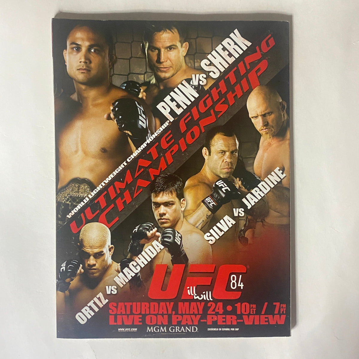 UFC 84 promotional poster highlighting key matches including Penn vs Sherk and Ortiz vs Machida, representative of the MMA events leading to the June 2008 Elite Fighter Magazine edition.
