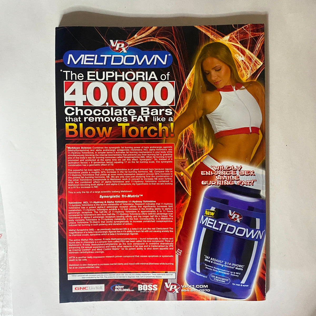 Back cover of Fitness RX Magazine January 2008 featuring promotion for VP Meltdown, highlighting weight loss and fitness supplements.