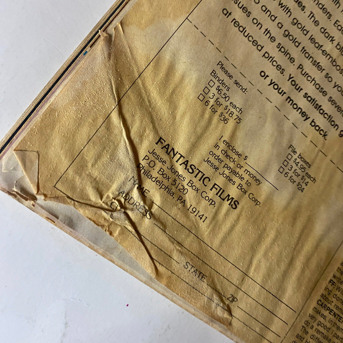 Detail of the back cover of VTG Fantastics Films Magazine July 1980, highlighting the order form for magazine binders and subscriptions.