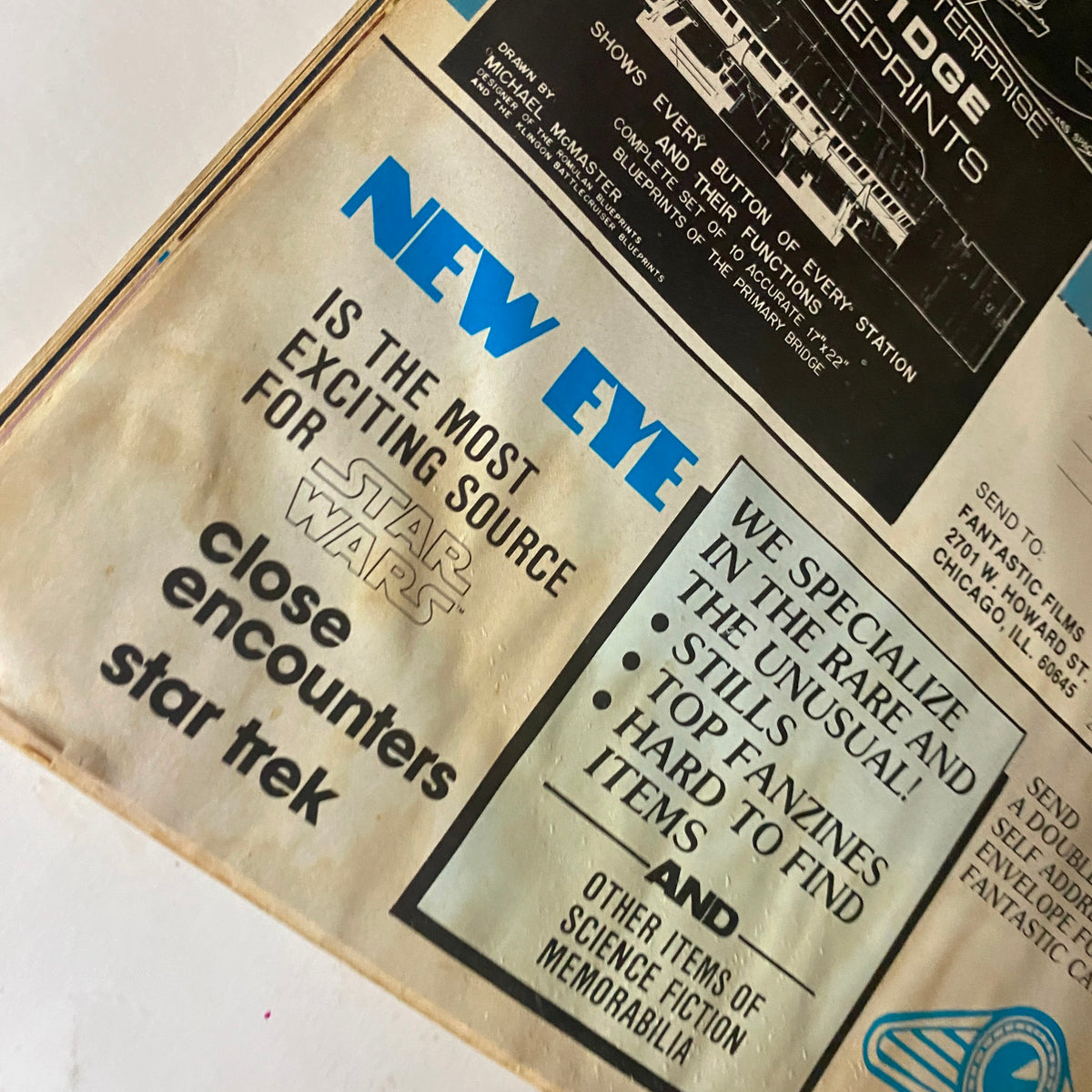 Advertisement from the VTG Fantastics Films Magazine July 1980 promoting the New Eye, a source for Star Wars memorabilia and collectibles.