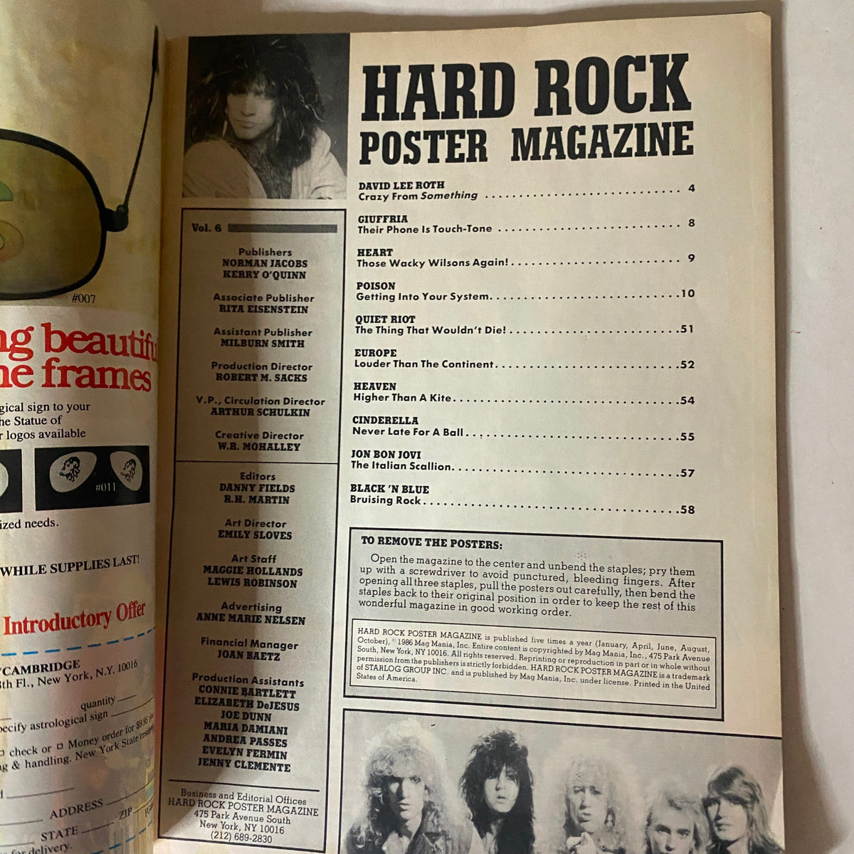 Vintage Hard Rock Poster Magazine 1986 Vol 6 Jon Bon Jovi w Poster No Label