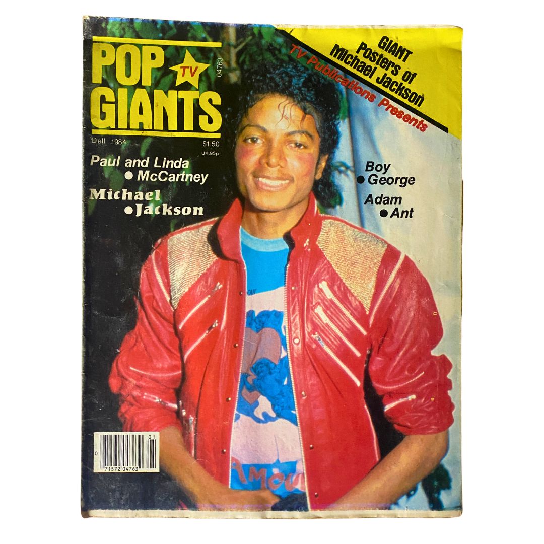 VTG Pop Giants TV Magazine 1984 featuring Michael Jackson on the cover, showcasing his iconic style in a red jacket.