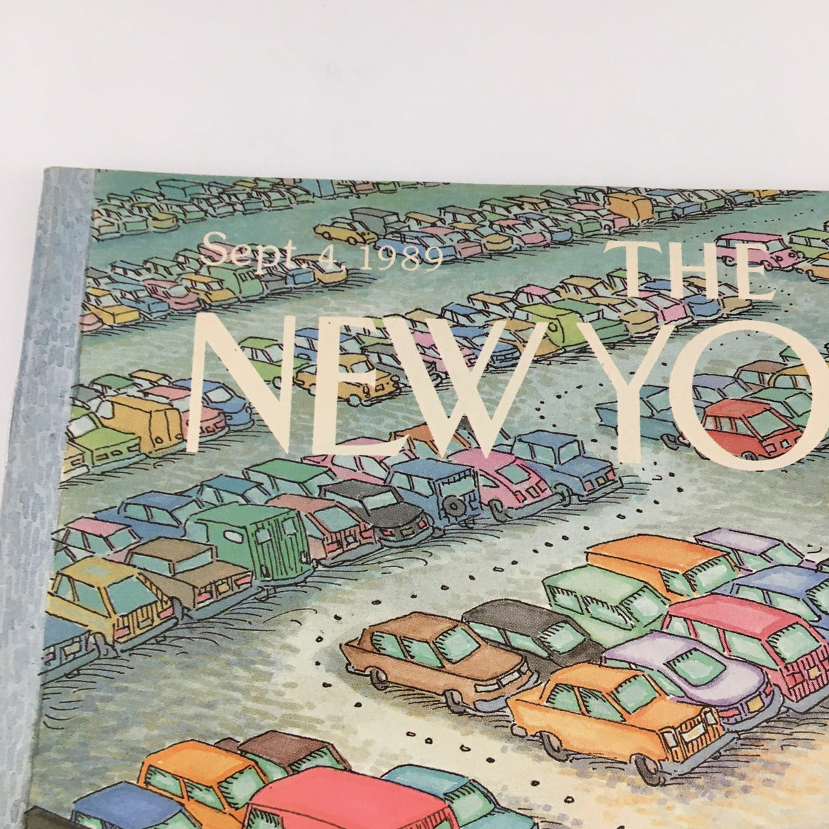 Cover of The New Yorker Magazine September 4 1989 featuring artwork by John O'Brien, depicting a colorful gathering of cars in a parking lot.