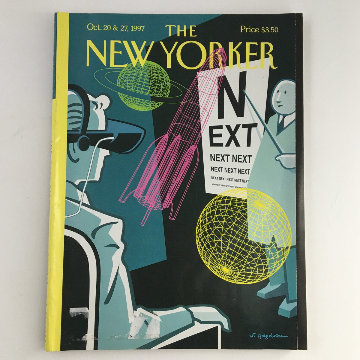 Cover of The New Yorker Magazine, October 20, 1997, featuring a Farsighted design by Art Spiegelman, showcasing futuristic themes with graphics including a rocket and planets.