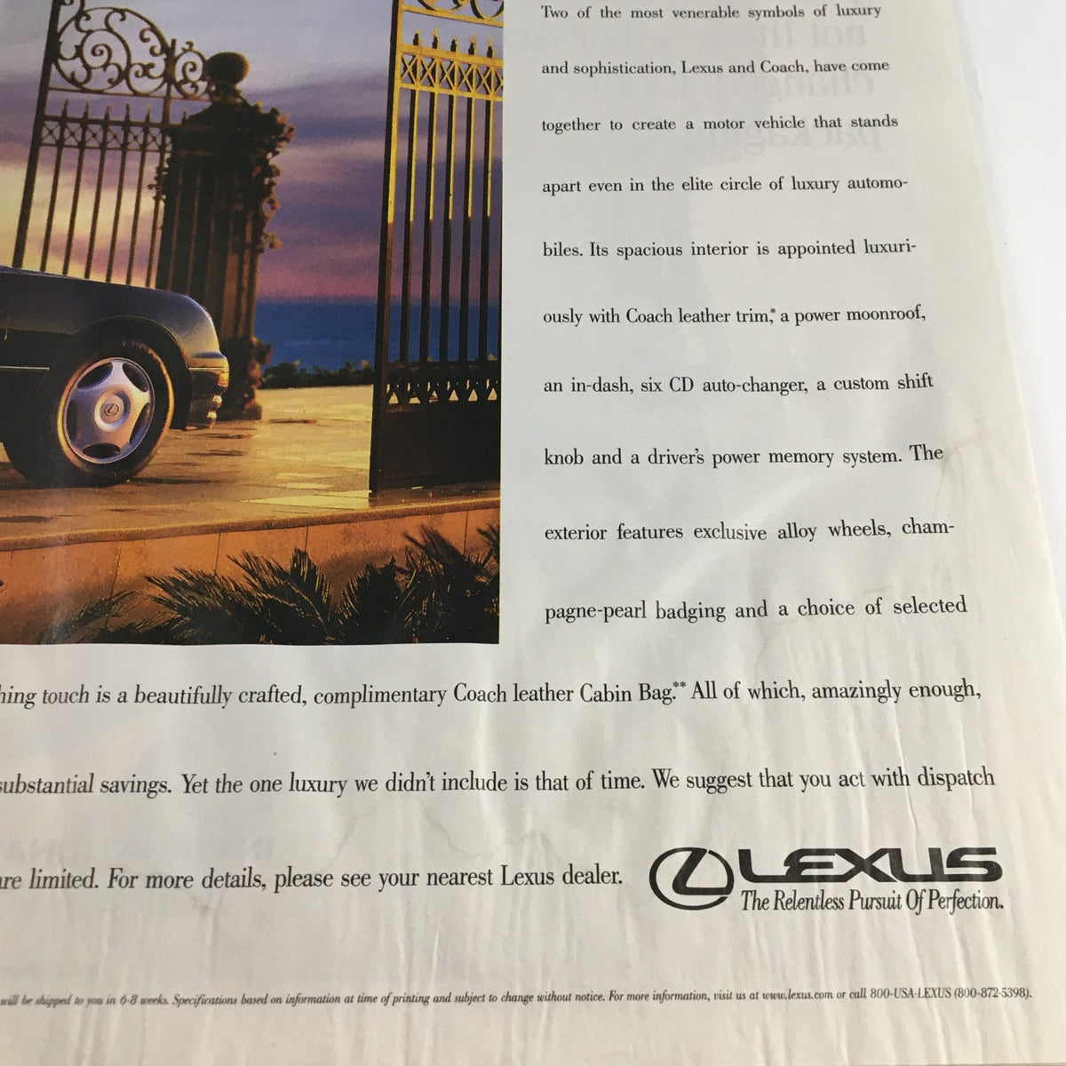 Advertisement page from The New Yorker Magazine May 26 1997, featuring an elegant Lexus car advertisement highlighting luxury features.