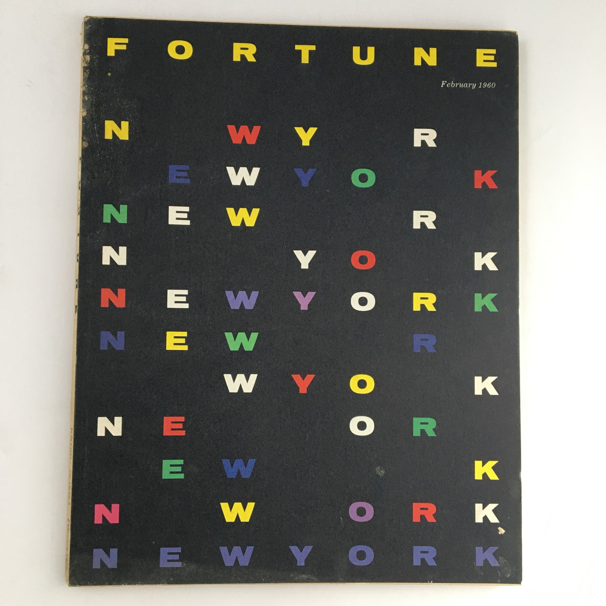 Cover of Fortune Magazine February 1960 titled 'Headquarters Town & The Prime Movers' featuring colorful letters spelling 'NEW YORK'.