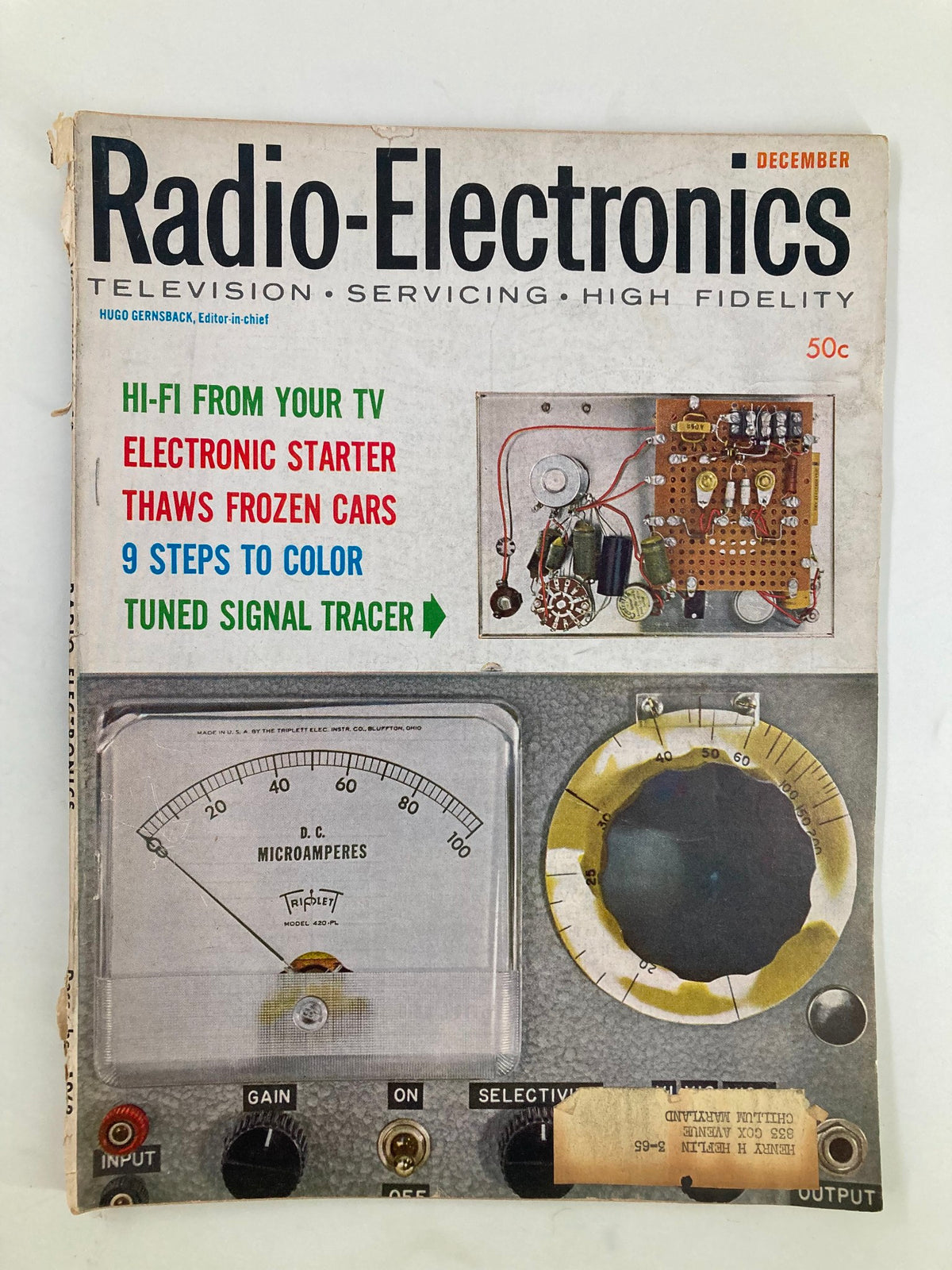 VTG Radio-Electronics Magazine December 1962 cover featuring an electronic starter for thawing frozen cars, showcasing retro technology and engineering innovations from the 1960s.
