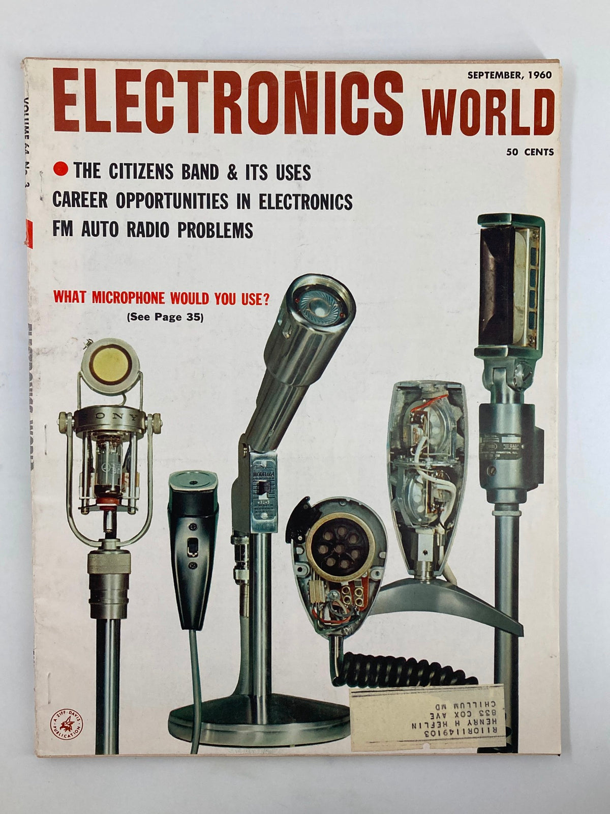 Cover of Electronics World Magazine, September 1960, featuring various microphones and the headline 'What Microphone Would You Use?'. This vintage magazine explores audio technology and is a collectible item for technology enthusiasts.