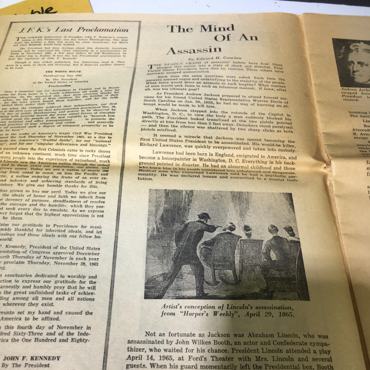 Inside view of the VTG Weekend Newspaper from November 18, 1967, featuring an article titled 'The Mind Of An Assassin'.