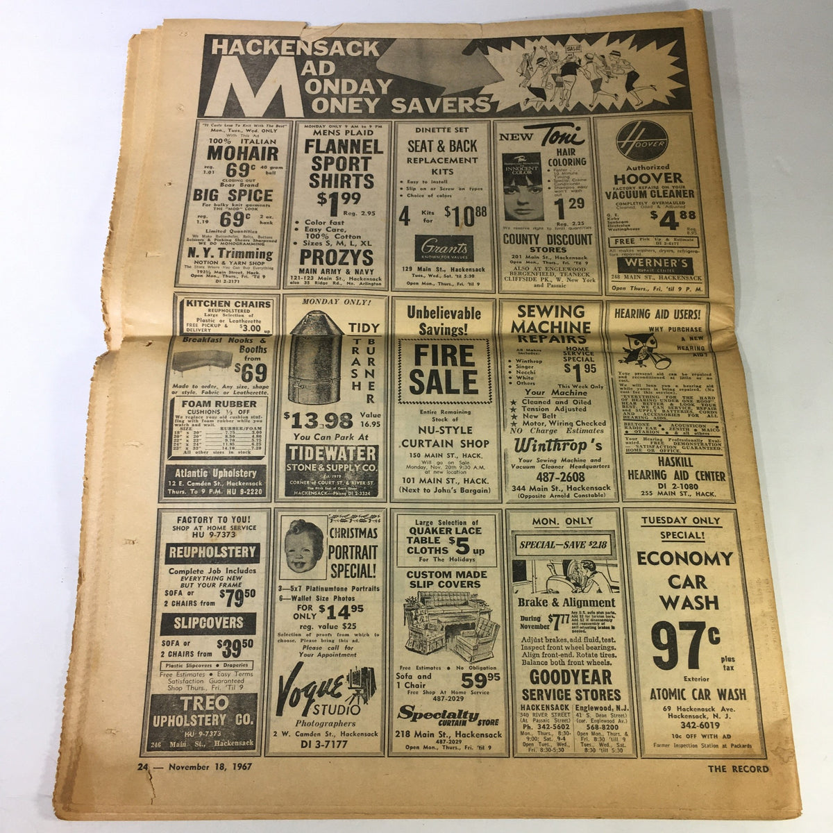 Vintage VTG Weekend Newspaper from November 18, 1967 featuring advertisements and articles, including a remembrance of John F. Kennedy tragedy four years after his assassination.