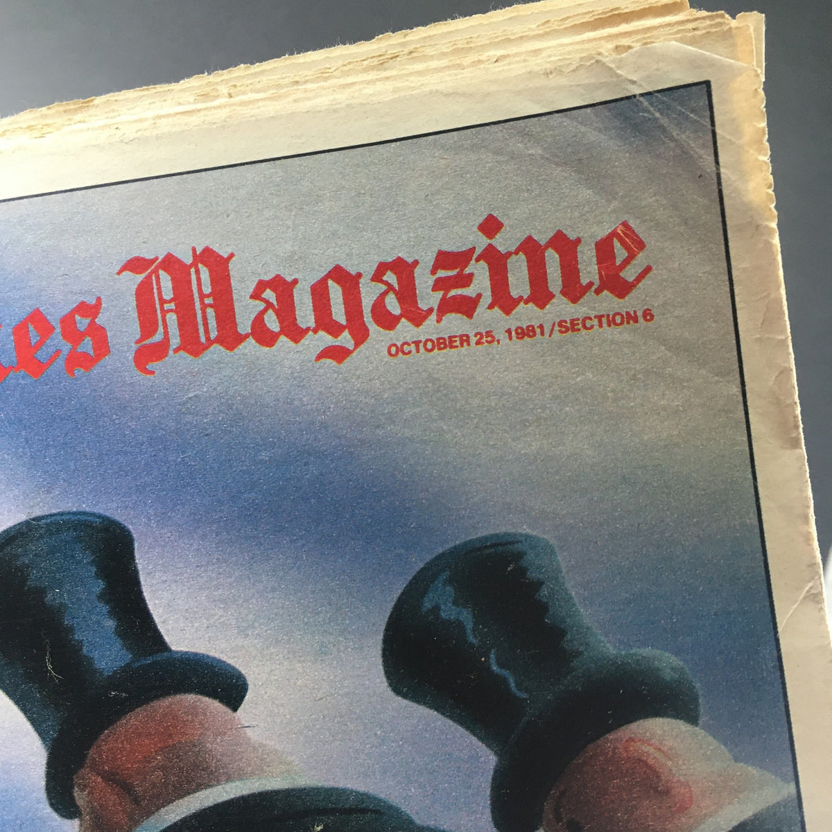 Close-up of the title banner from VTG The New York Times Magazine October 25 1981, highlighting the date and section with a vintage style.