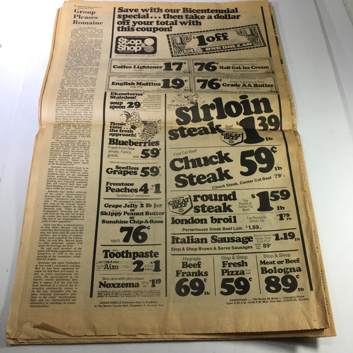 VTG The Daily Record July 4 1976 advertisement page featuring products and prices, capturing the essence of American consumer culture during the Bicentennial celebration.