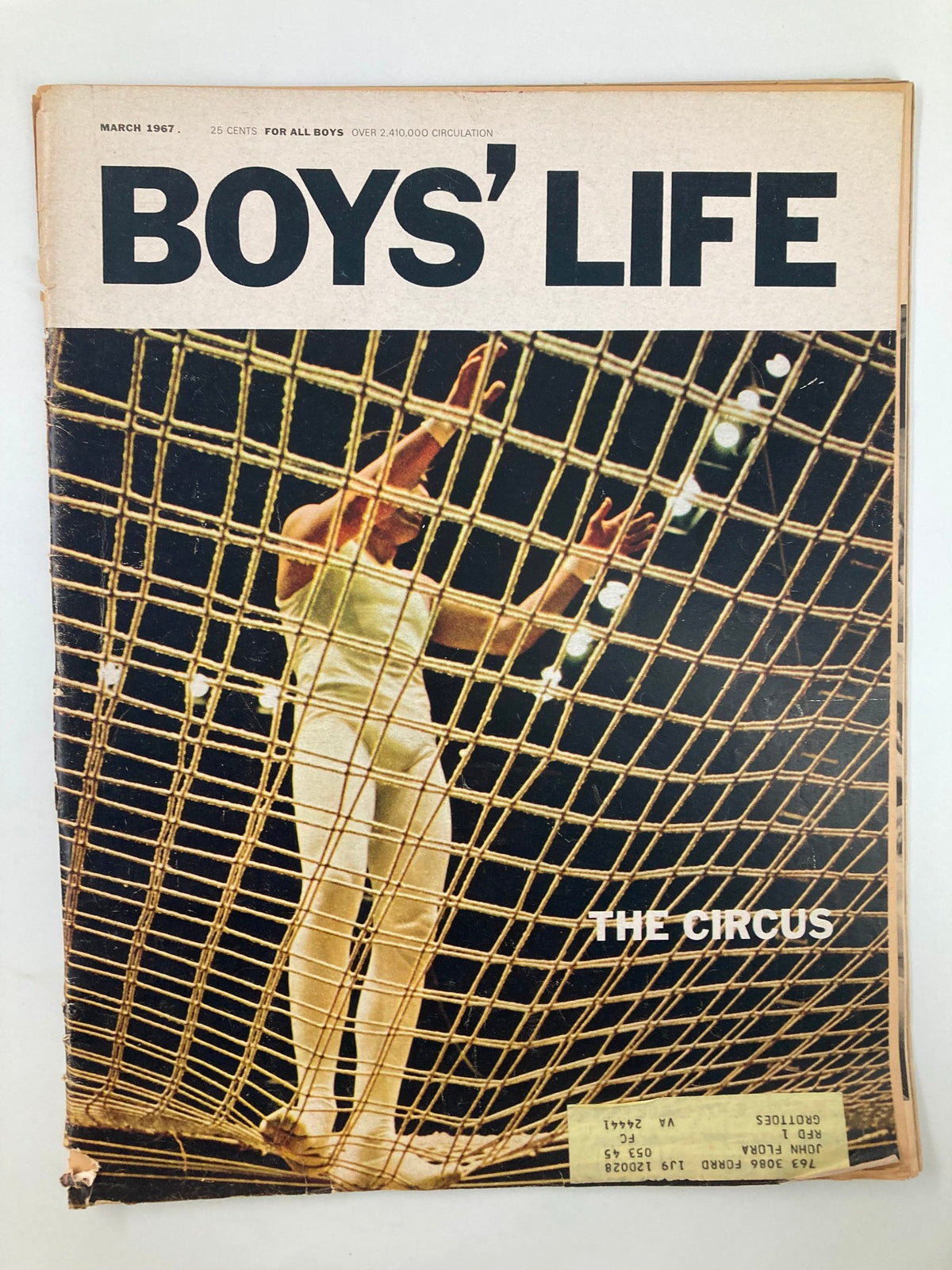 Cover of VTG Boys' Life Magazine March 1967 featuring a performer backstage at the circus, showcasing vintage design and classic themes.
