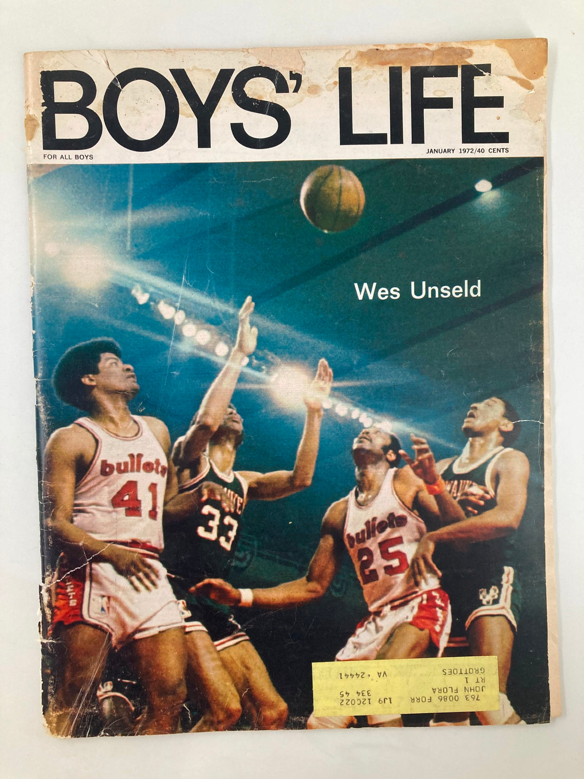 VTG Boys' Life Magazine January 1972 featuring basketball action with Wes Unseld on the cover.