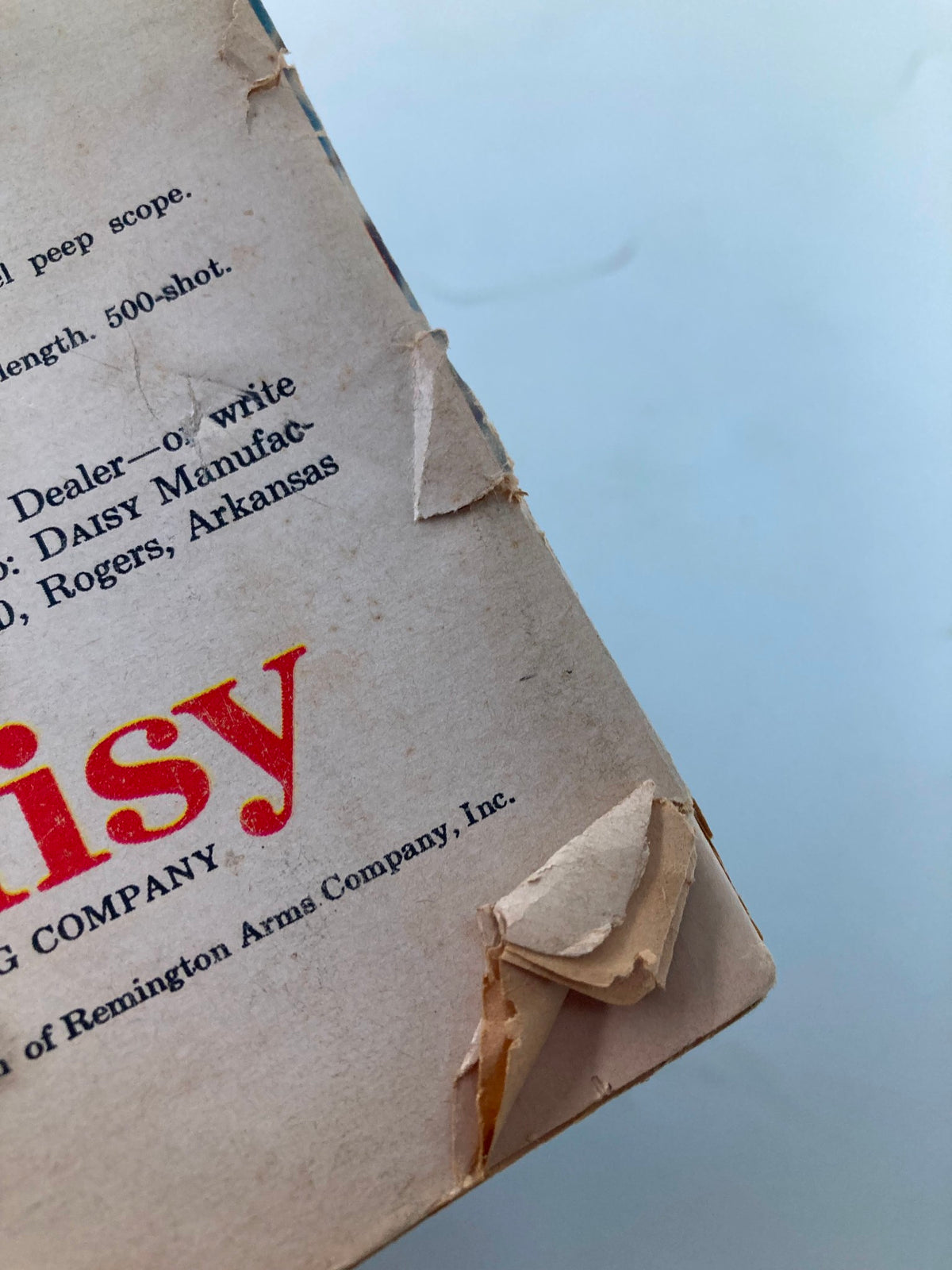 Close-up of the damaged corner of the December 1966 issue of Boys' Life Magazine featuring Gordie Howe, highlighting wear and tear on the cover.