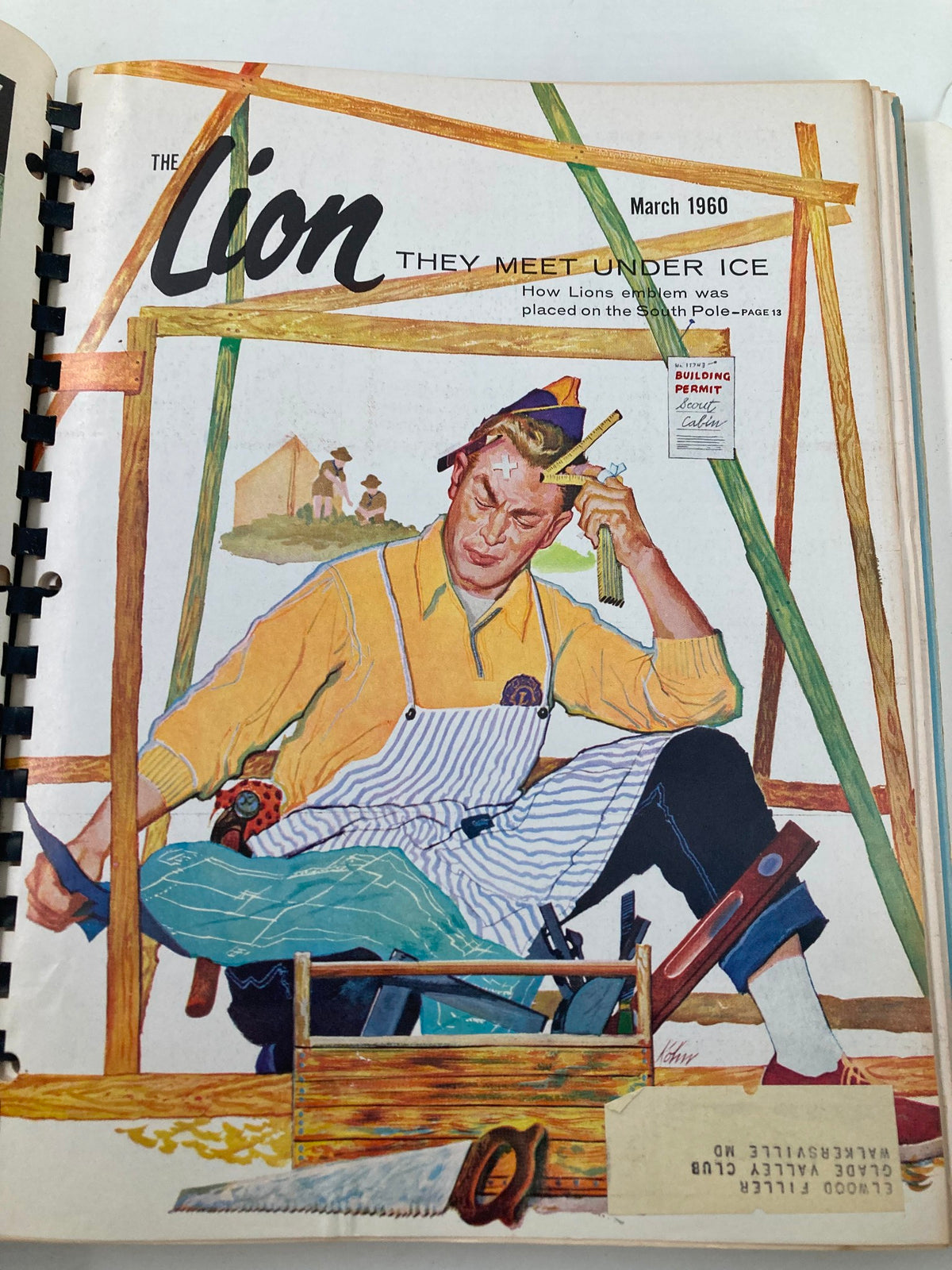 Cover of the March 1960 issue of The Lion Magazine, showcasing an illustrated scene of a man working with tools in a construction setting. This image is part of the complete year compilation of The Lion Magazine from 1960.