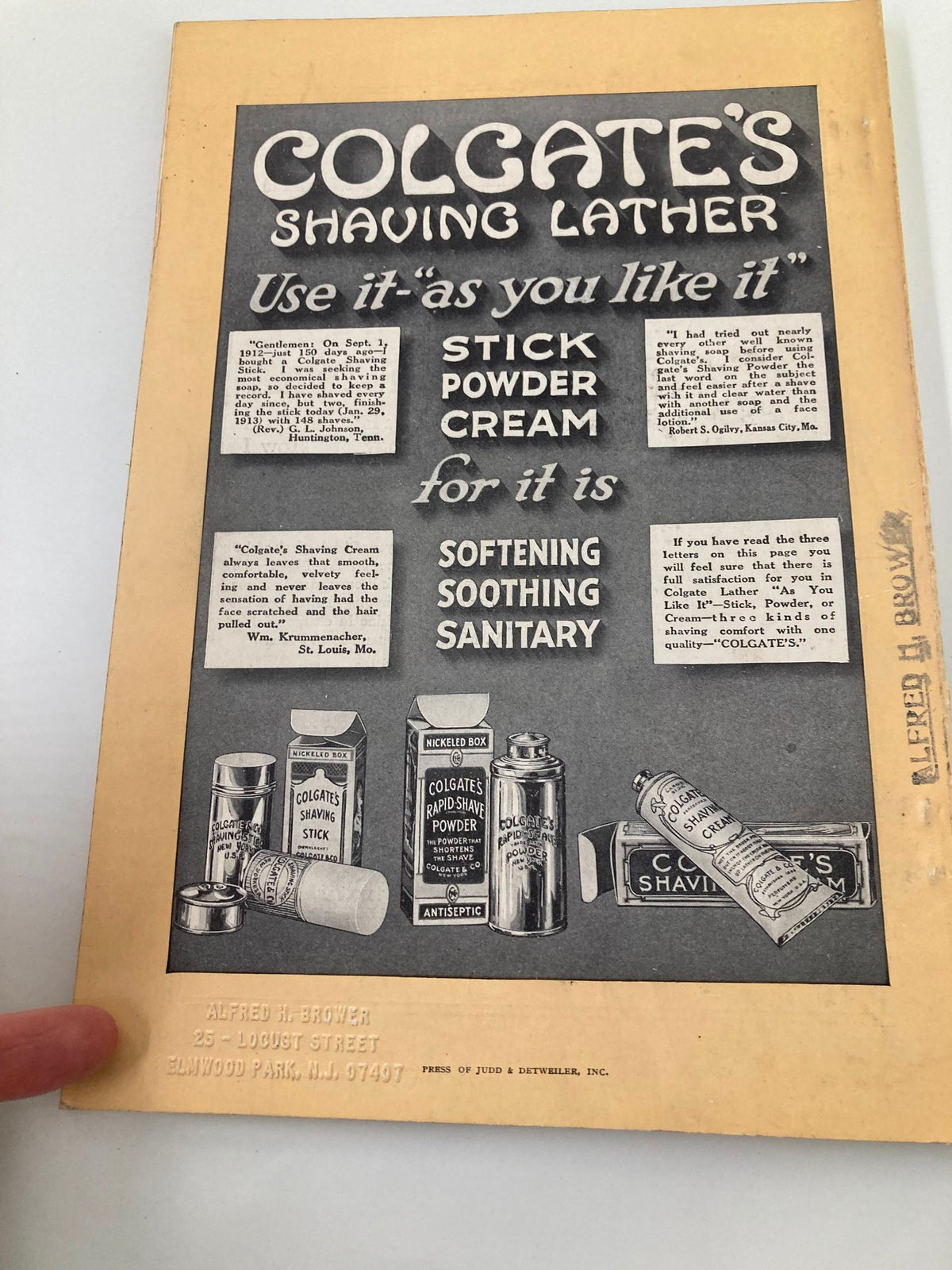 Back cover advertisement of VTG The National Geographic Magazine February 1914 for Colgate's Shaving Lather, displaying a vintage design and product range including shaving cream.