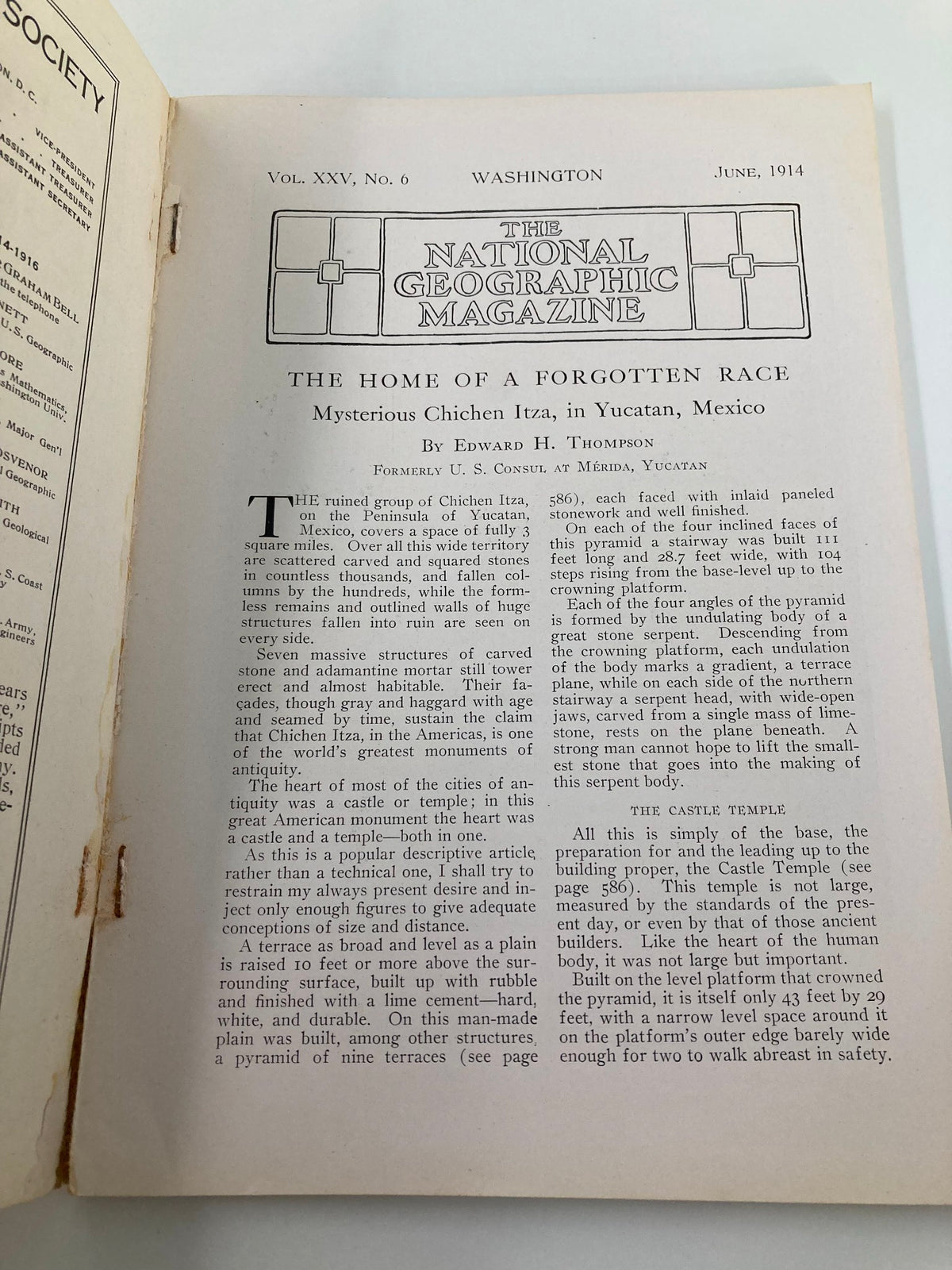 Interior page of The National Geographic Magazine June 1914, featuring the article 'The Home of a Forgotten Race' by Edward H. Thompson.