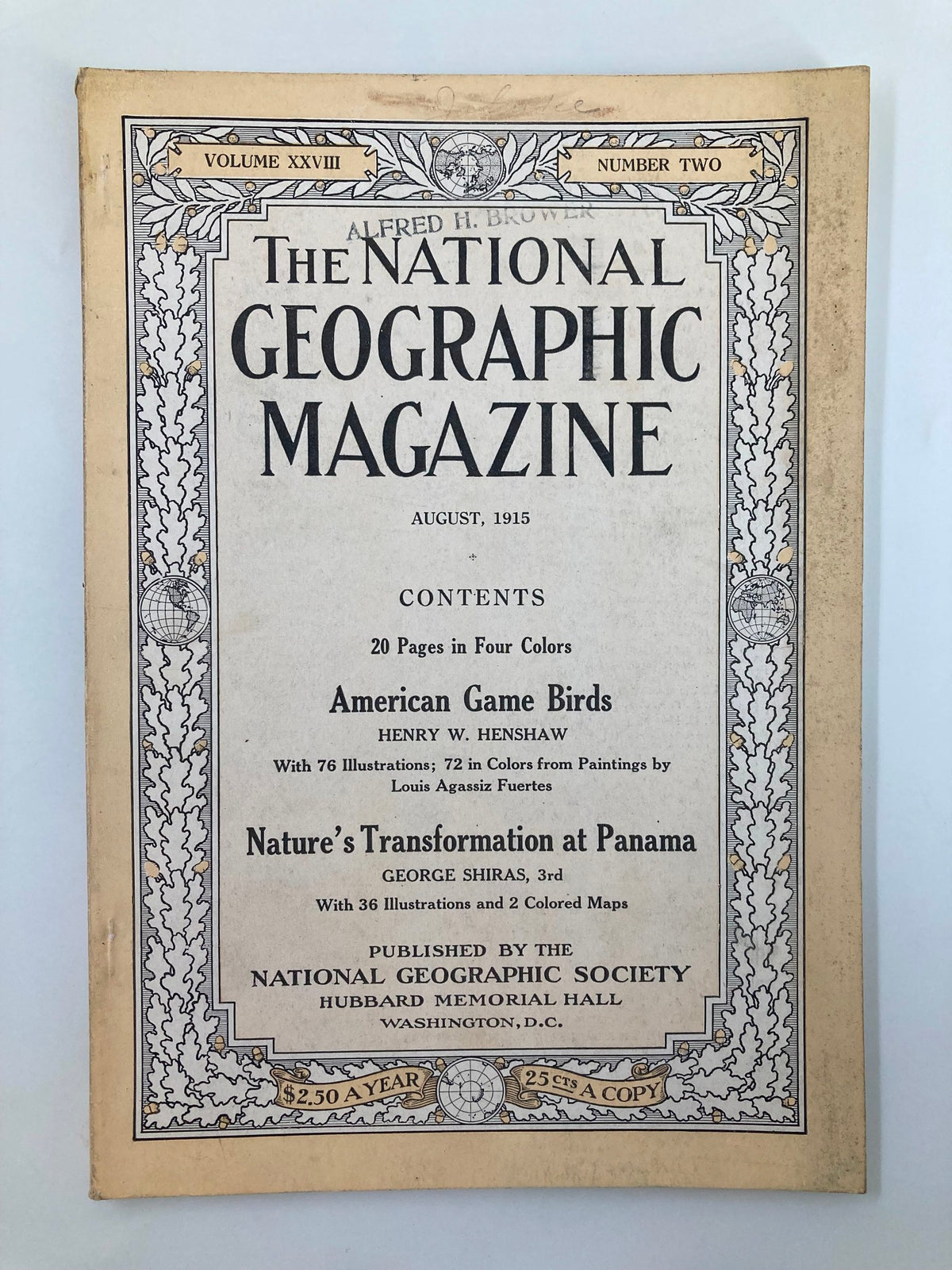Cover of the National Geographic Magazine from August 1915 titled 'Nature's Transformation Panama', featuring vintage design and historical content.