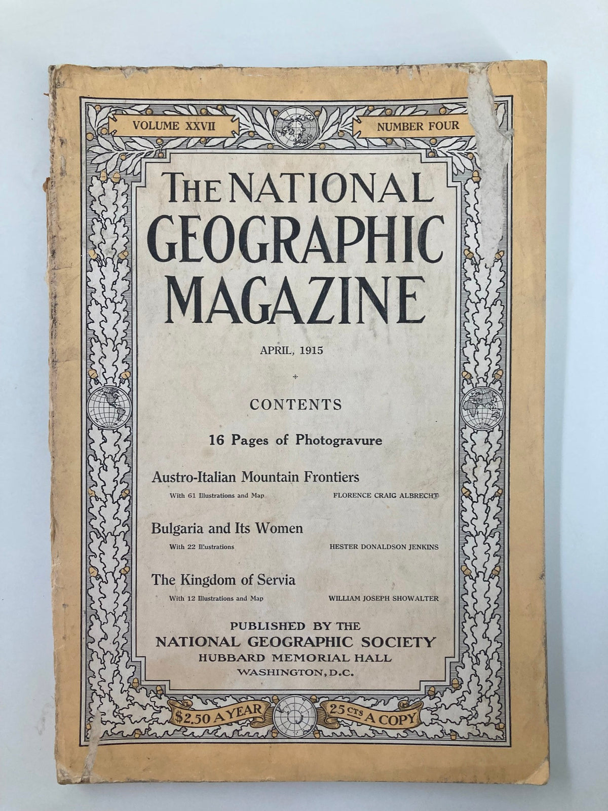 Cover of VTG The National Geographic Magazine April 1915 featuring the title and contents including Austro-Italian Mountain Frontiers.