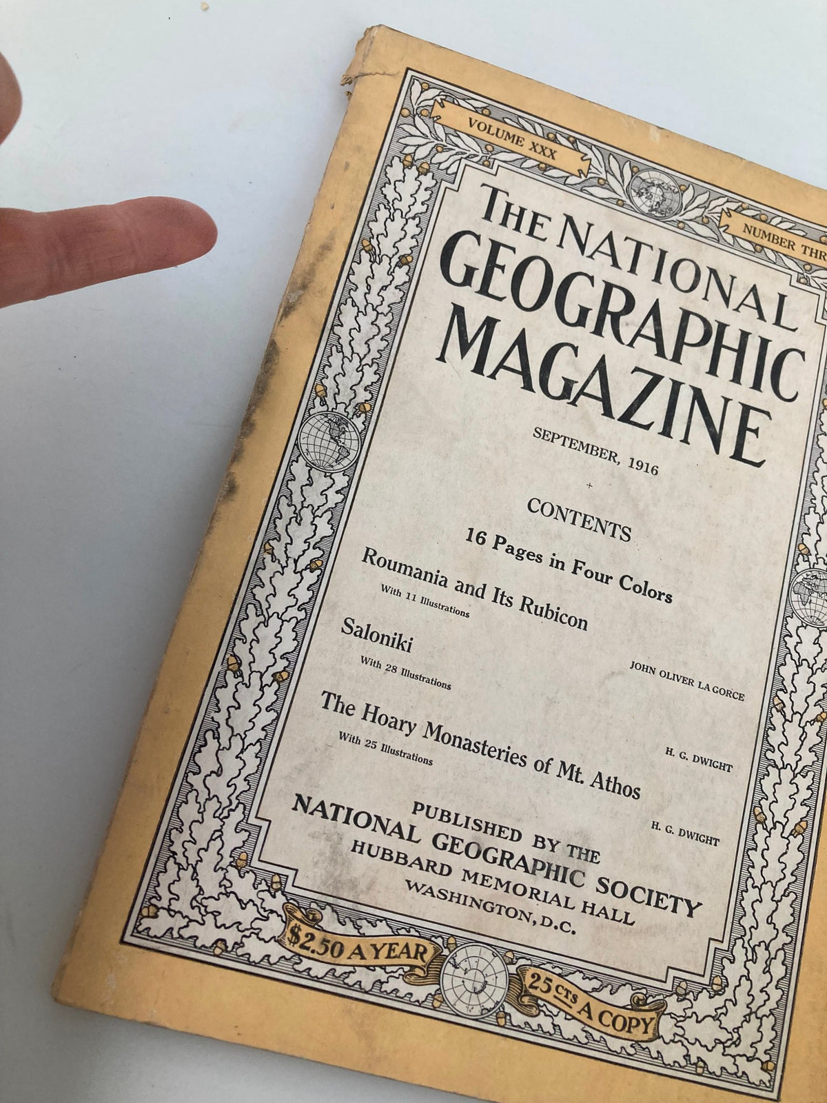 Cover of National Geographic Magazine September 1916 featuring an article on Romania and Its Rubicon, showcasing vintage design and historical content.