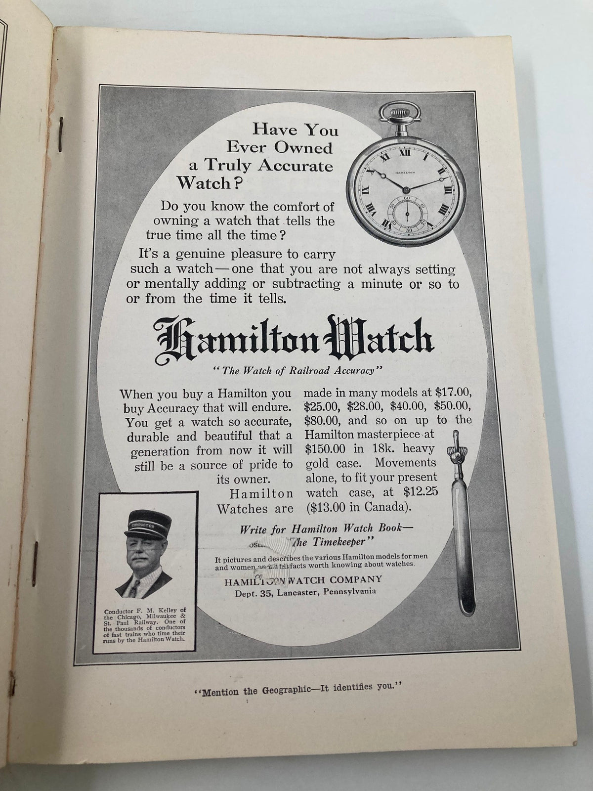 Advertisement for Hamilton Watch from the March 1916 National Geographic Magazine, promoting accuracy in timekeeping.