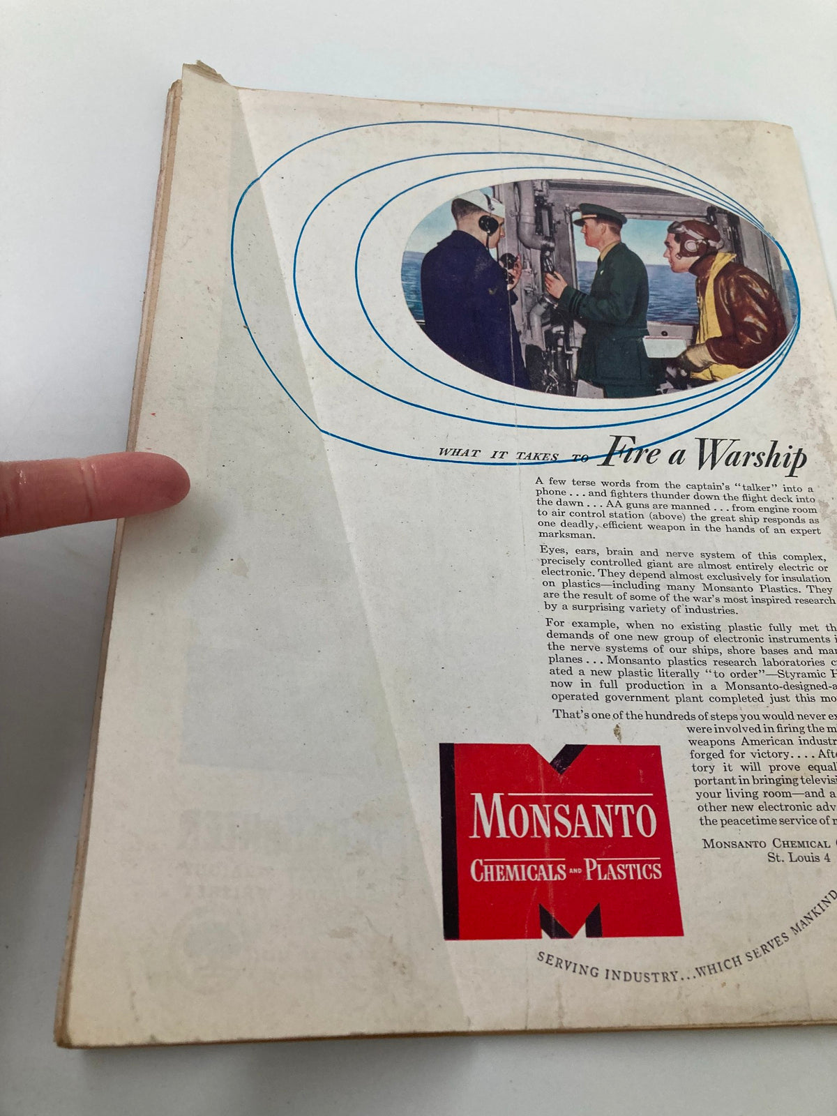Back cover of the VTG Newsweek Magazine January 29 1945 Over German Snows The Red Tide, featuring an article about firing a warship, showcasing historical military context and advertisements from the era.