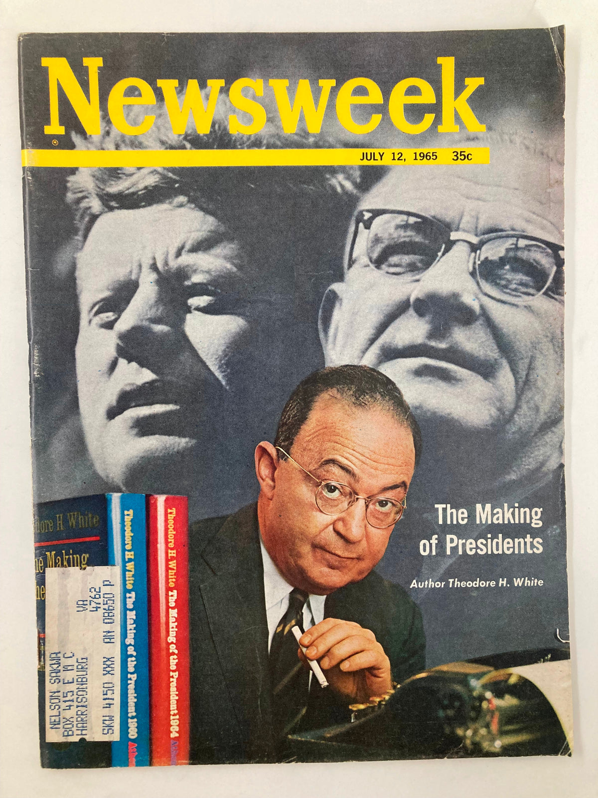 VTG Newsweek Magazine cover from July 12, 1965 featuring 'The Making of Presidents' by Theodore H. White, showcasing images of John F. Kennedy and Lyndon B. Johnson.