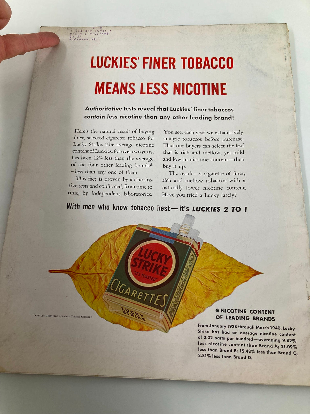 Back cover of VTG Better Homes & Garden Magazine August 1940 featuring an advertisement for Lucky Strike cigarettes.