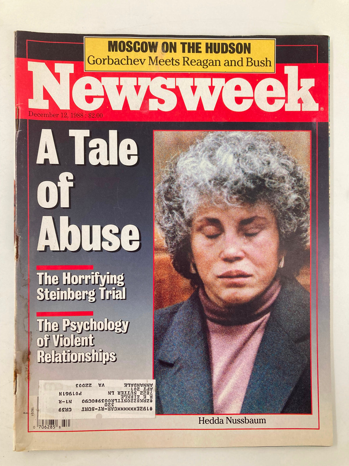 Cover of Vintage Newsweek Magazine December 12, 1988 featuring a story titled 'A Tale of Abuse' with an emphasis on domestic violence and the psychology of violent relationships.