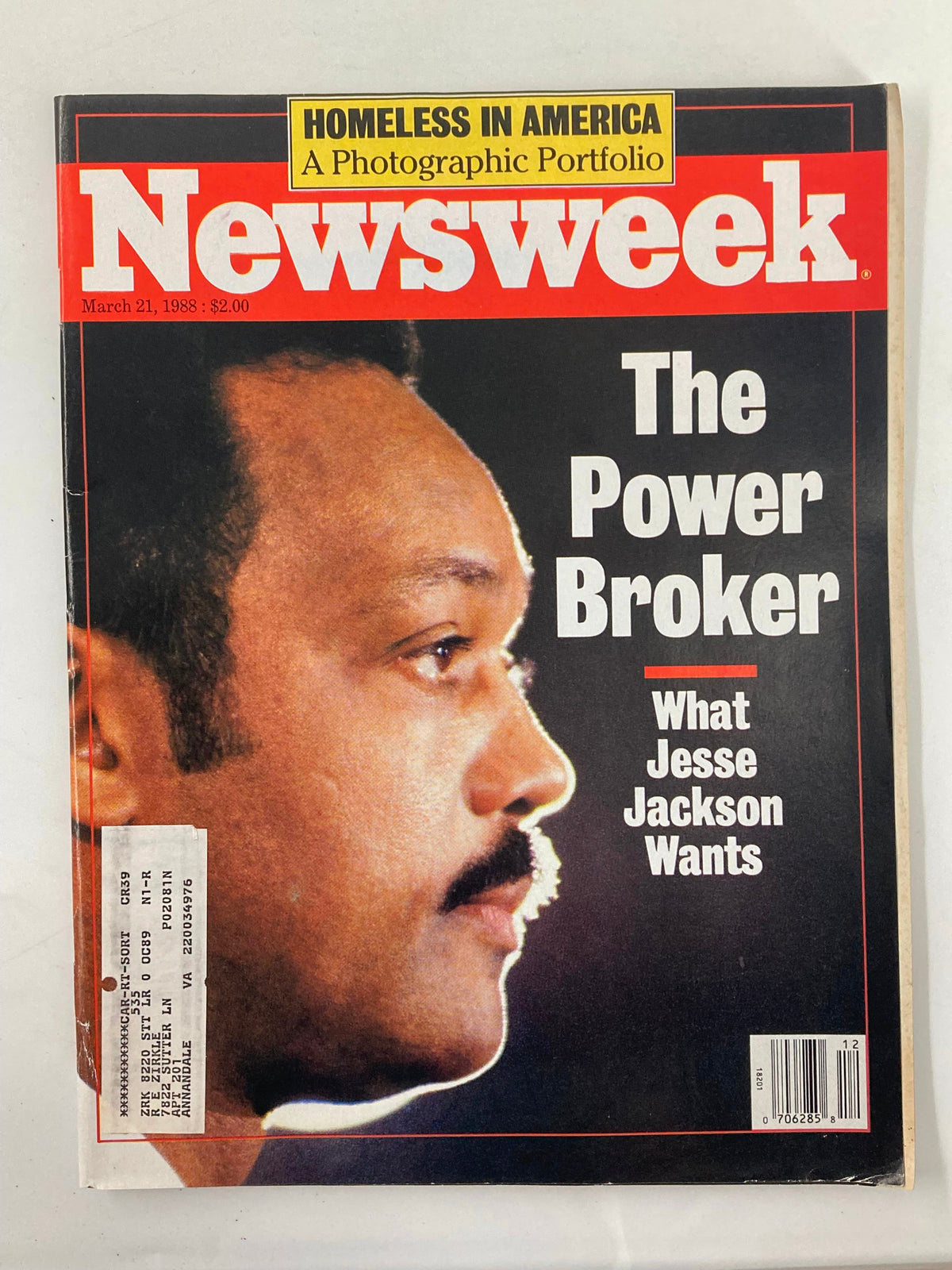 Vintage Newsweek magazine cover from March 21, 1988, featuring Jesse Jackson with the headline 'The Power Broker' discussing what Jesse Jackson wants.