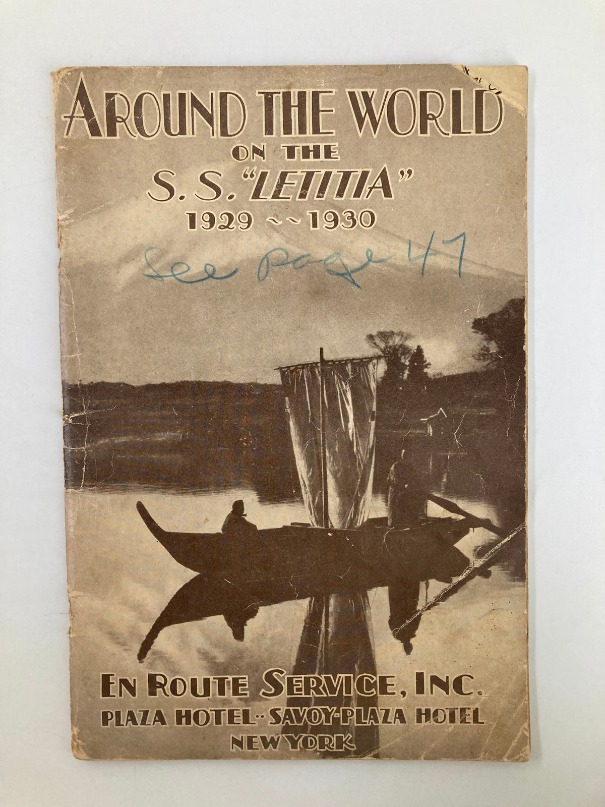 Cover of VTG Around The World on the S.S. Letitia 1929 - 1930 magazine, featuring a vintage design with a boat silhouette and the title prominently displayed.