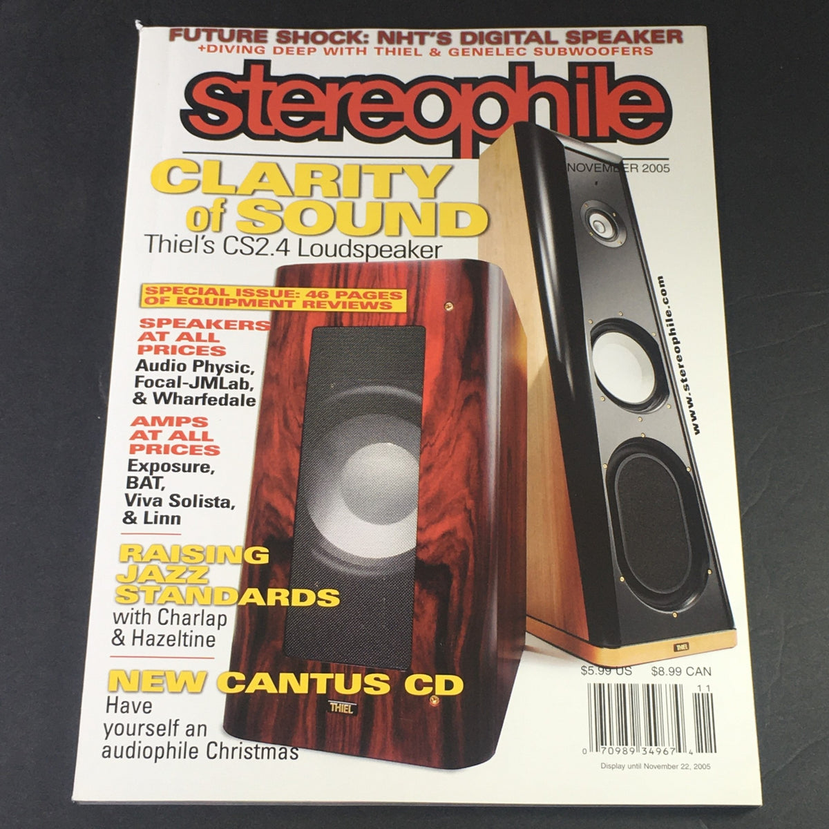 Cover of Stereophile Magazine November 2005 featuring articles on jazz with Charlap & Hazeltine and a review of the Viva Solista AMP, showcasing audio equipment and music culture.