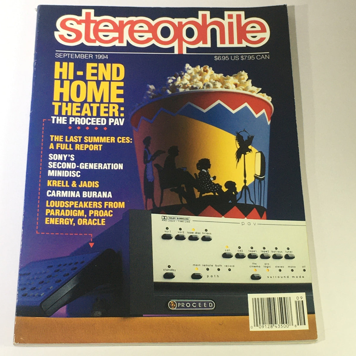 Cover of Stereophile Magazine September 1994 featuring articles on high-end home theater, Krell & Jadis, and Carmina Burana, showcasing vintage audio culture.