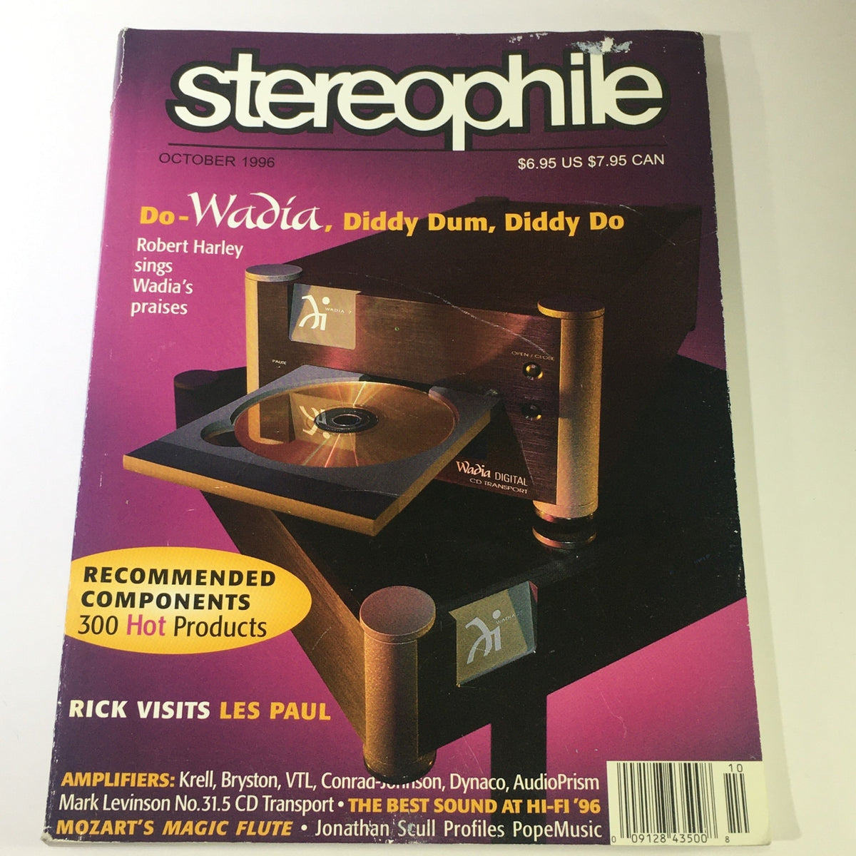Cover of Stereophile Magazine October 1996 featuring Robert Harley's review of Wadia's audio technology, showcasing a Wadia digital CD transport.