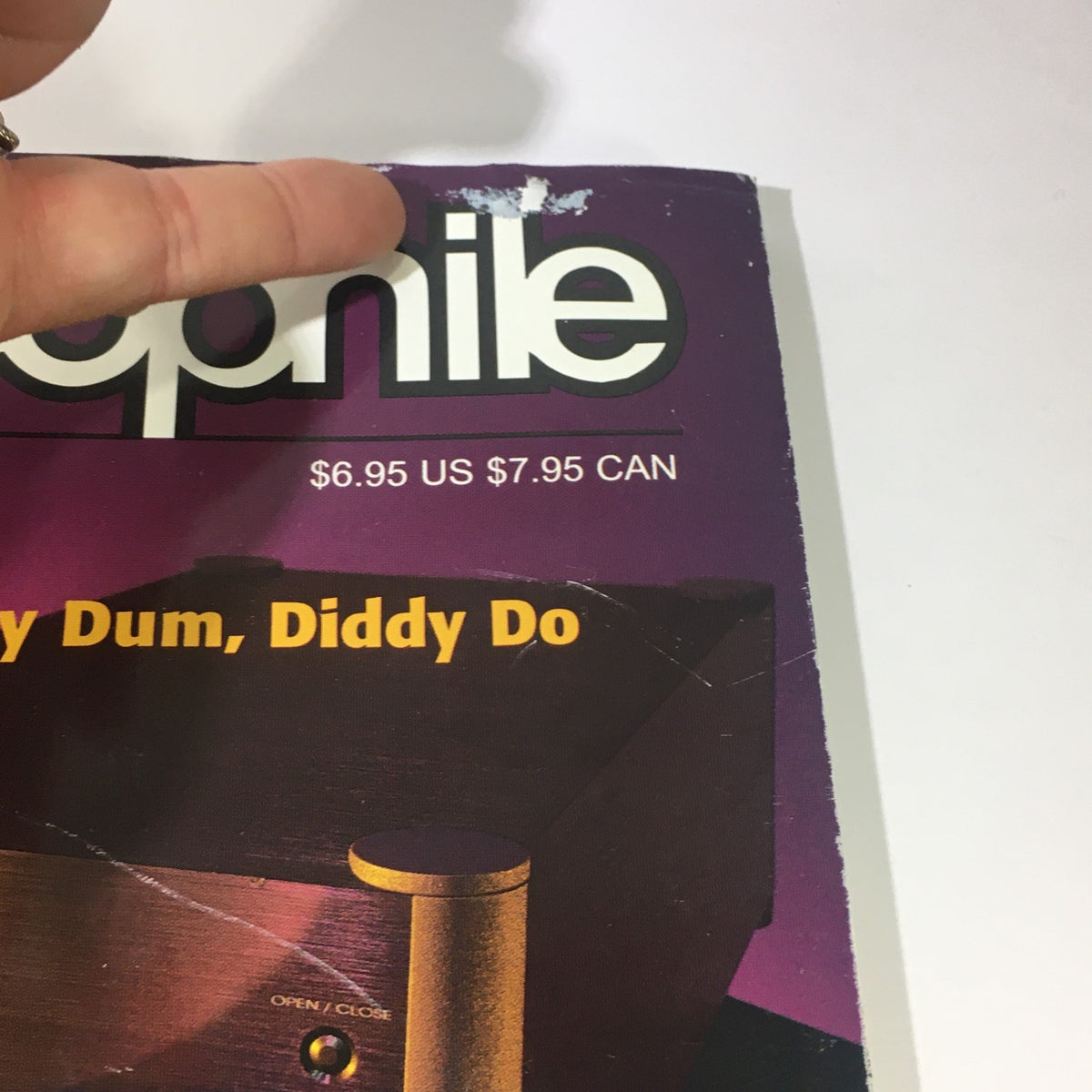 Close-up view of the top section of the Stereophile Magazine October 1996, highlighting the title and a minor defect on the cover.