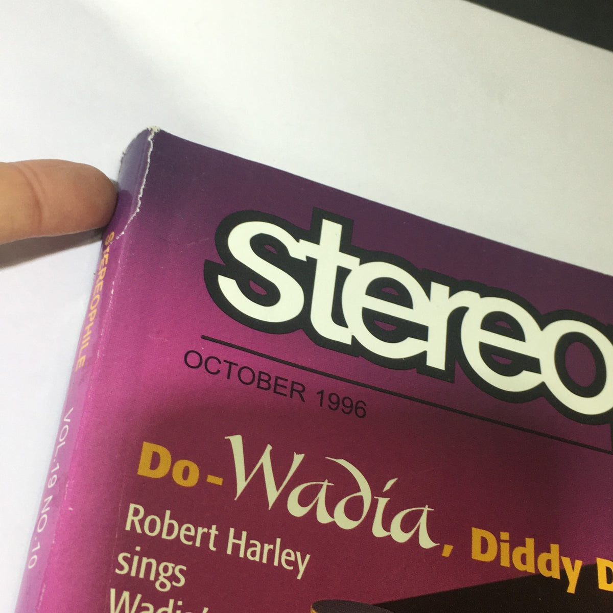 Detailed shot of the spine and header of Stereophile Magazine October 1996, displaying the magazine title and issue details.
