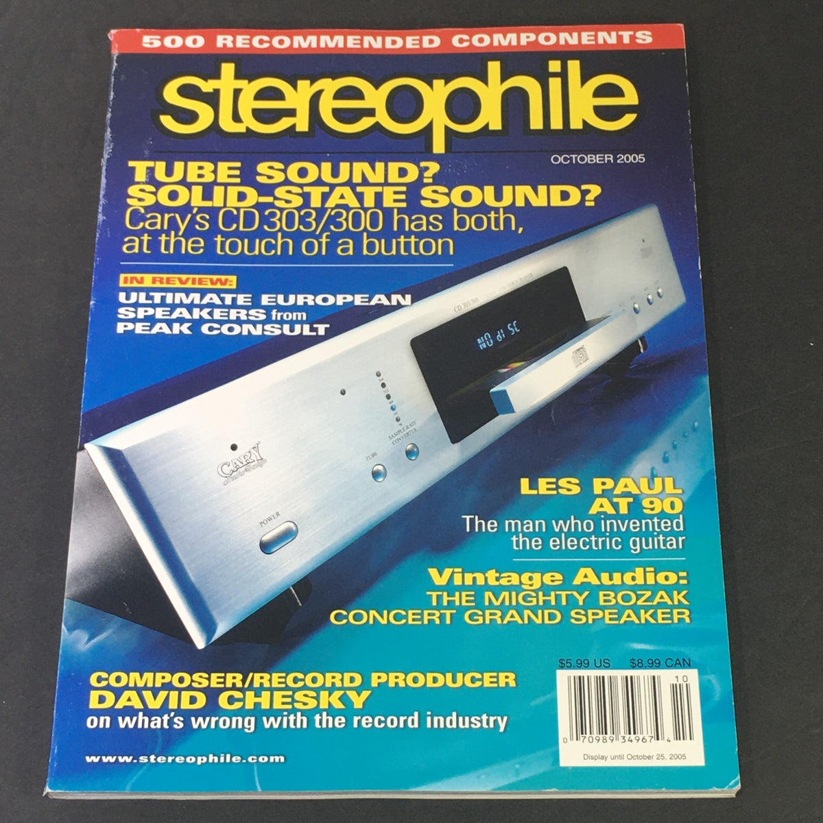 Stereophile Magazine October 2005 cover featuring Les Paul, David Chesky, and audio reviews. Perfect for collectors and music enthusiasts.