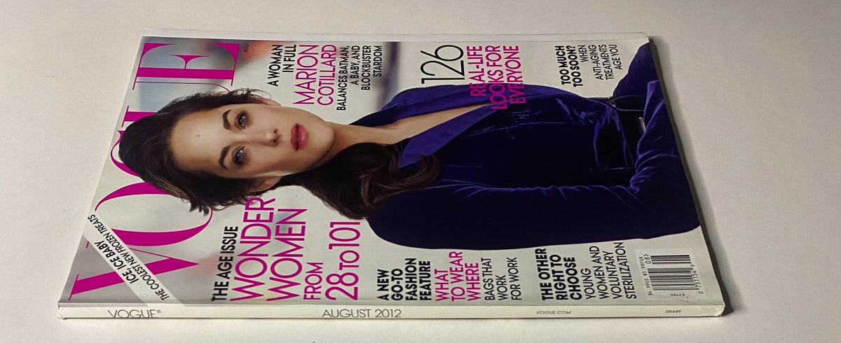 Another angle of the Vogue Magazine August 2012 cover with Marion Cotillard, highlighting her refined look and the issue's theme of empowerment for women.