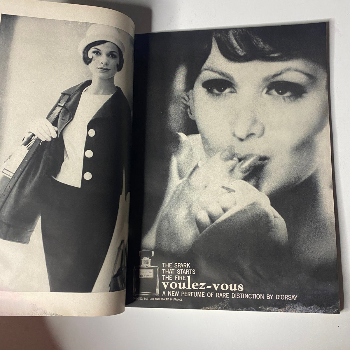 Vintage perfume advertisement for Vous-Ez-Vous featuring a sophisticated model in Harper's Bazaar Magazine December 1960.