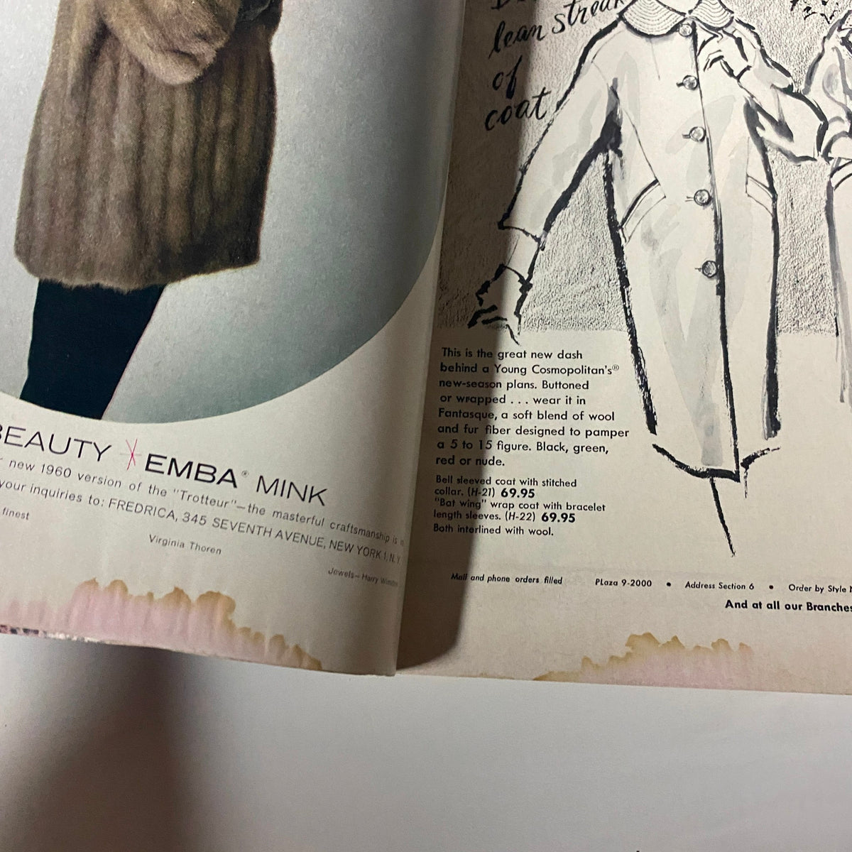 Page from Harper's Bazaar Magazine September 1960 displaying an advertisement for Emba mink fur coat, highlighting 1960 fashion trends.