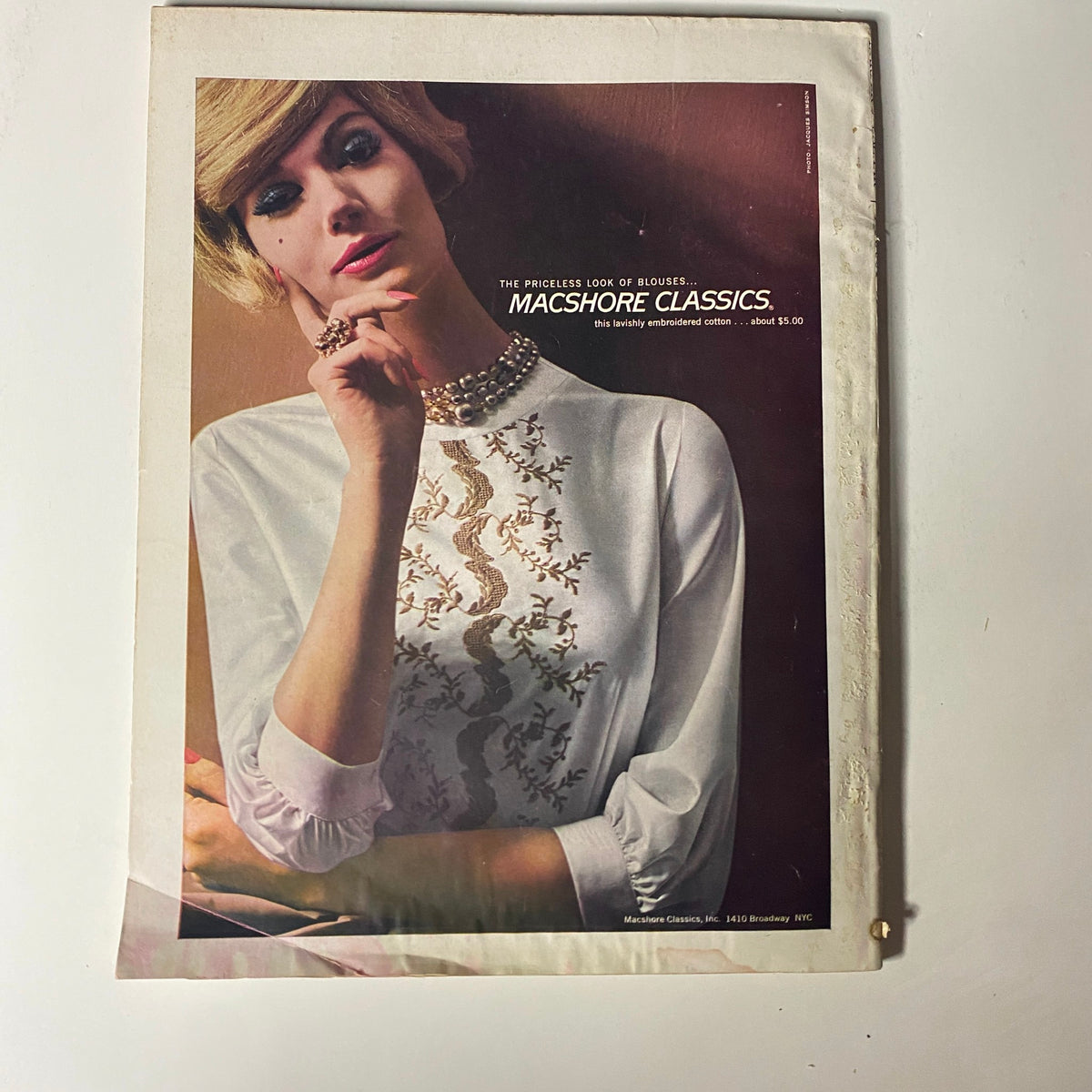 Ad from Harper's Bazaar Magazine August 1960 showcasing Macshore Classics blouses with a stylish model, underlining vintage fashion trends.