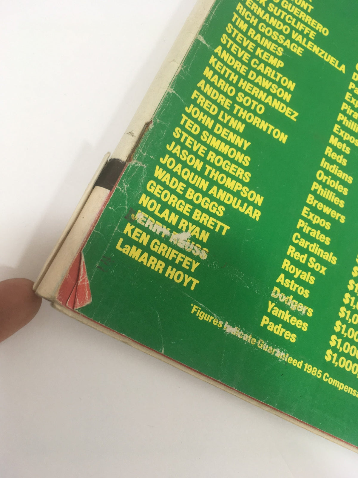 Detailed image of the Sports Illustrated cover from March 4, 1985, highlighting salaries of notable baseball players in 'The Money Game: Baseball's Millionaires'.