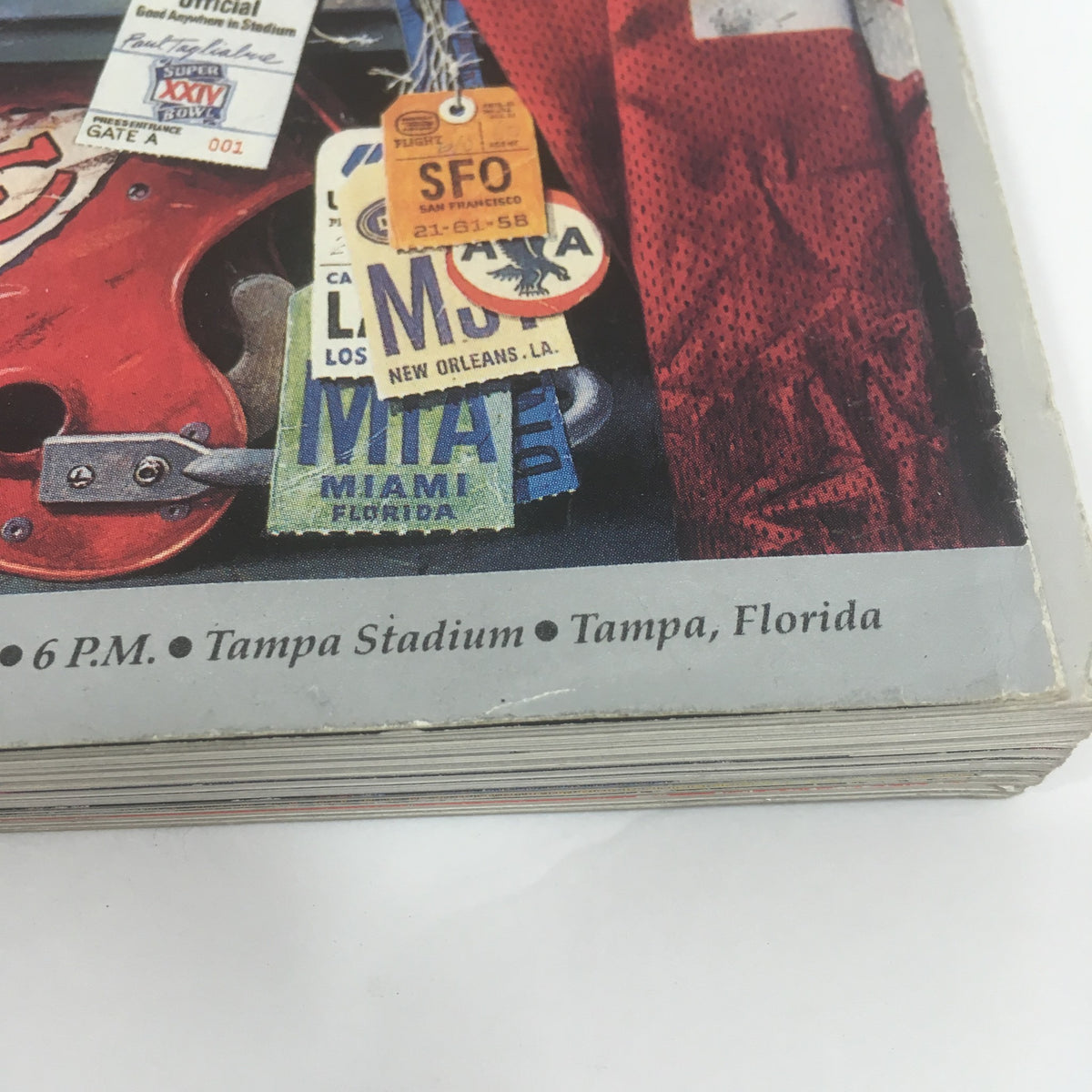 Details from the Official Super Bowl XXV Game Program January 27, 1991, highlighting event tickets and notable game references.