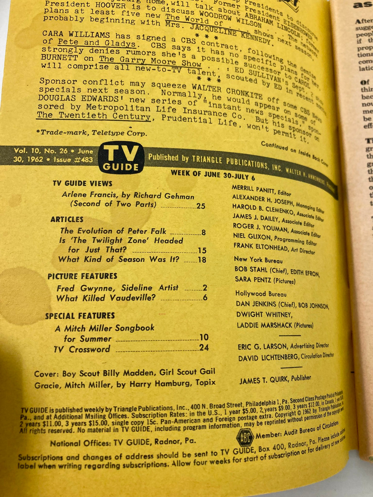 Inside page of TV Guide Magazine June 30 1962 with program listings and articles, providing a glimpse into 1960s television history.