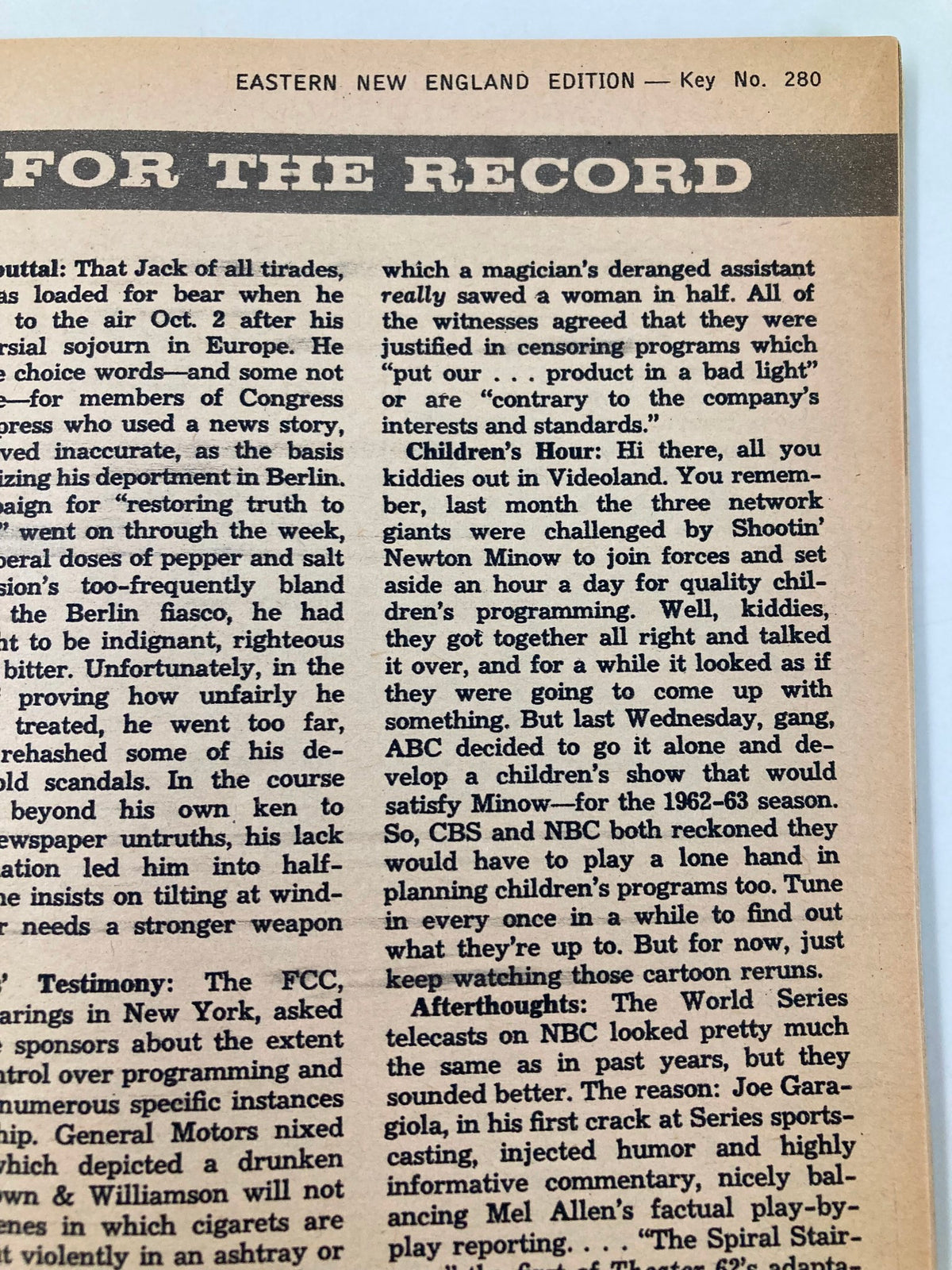 TV Guide Magazine October 14 1961 Eastern New England Edition, featuring pages discussing television programming and editorial insights from the early 1960s.