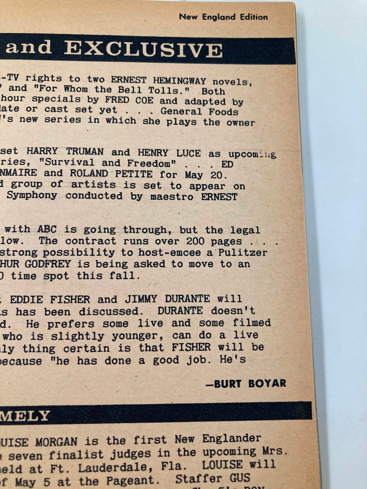 Back cover of the TV Guide Magazine May 3, 1958, highlighting exclusive content and articles relevant to the New England region, maintaining its vintage appeal.