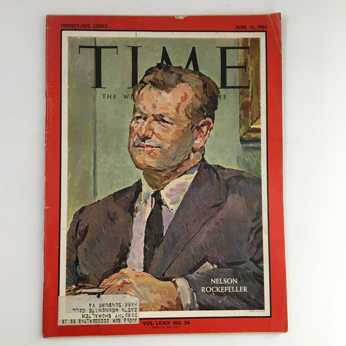 Time Magazine June 15 1962 Vol 79 #24 featuring businessman and politician Nelson Rockefeller on the cover, displaying a striking portrait and vibrant layout.