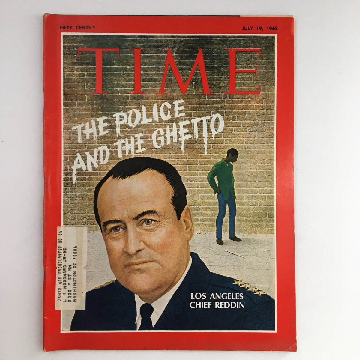 Time Magazine cover from July 19, 1968, featuring Chief Thomas Reddin with the headline 'The Police and the Ghetto.' This vintage magazine highlights the socio-economic challenges in urban communities during the 1960s.