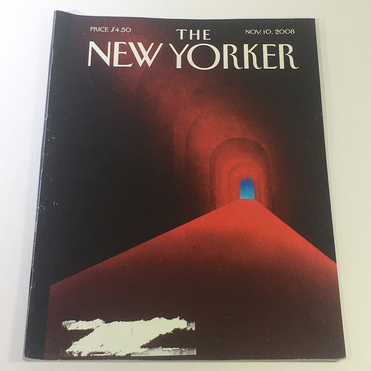 Cover of The New Yorker November 10, 2008 issue featuring vibrant red and blue artwork, designed by Brian Stauffer.